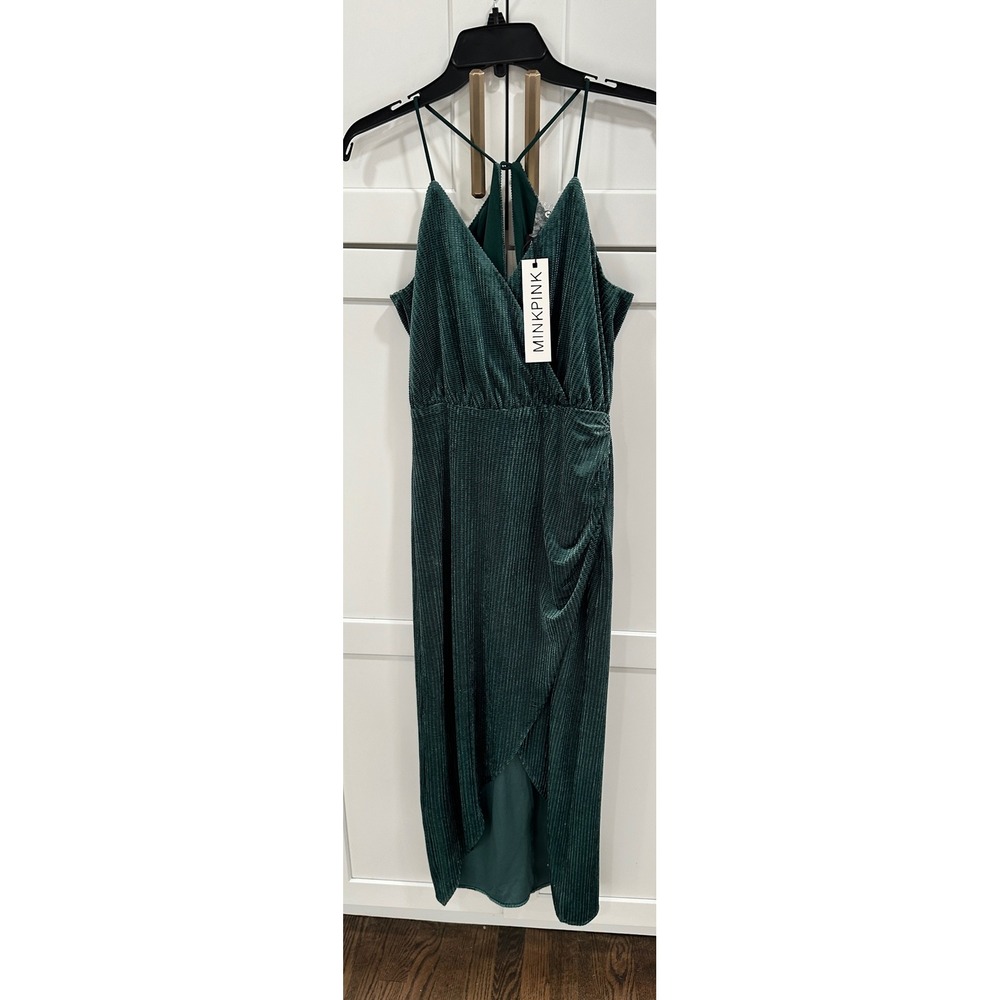 MINKPINK Teal Velvet Ruched Midi Wrap Dress‎ Small
